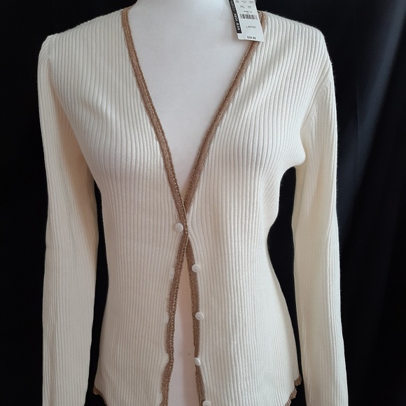 New York & Company Sweaters - NWT Gold Edged Ivory Cardigan